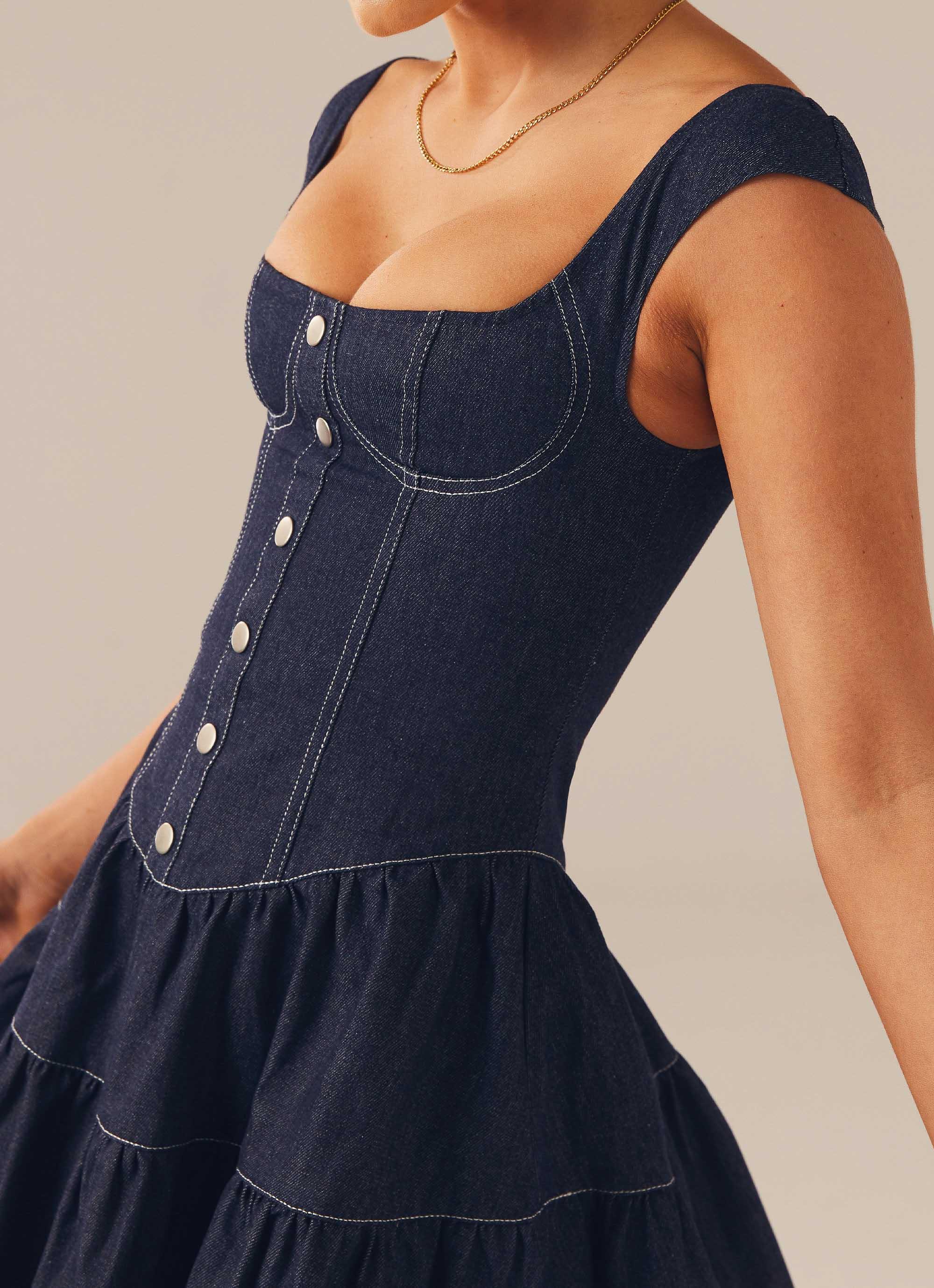 Isabella Denim Bustier Dress - Indigo - Peppermayo US