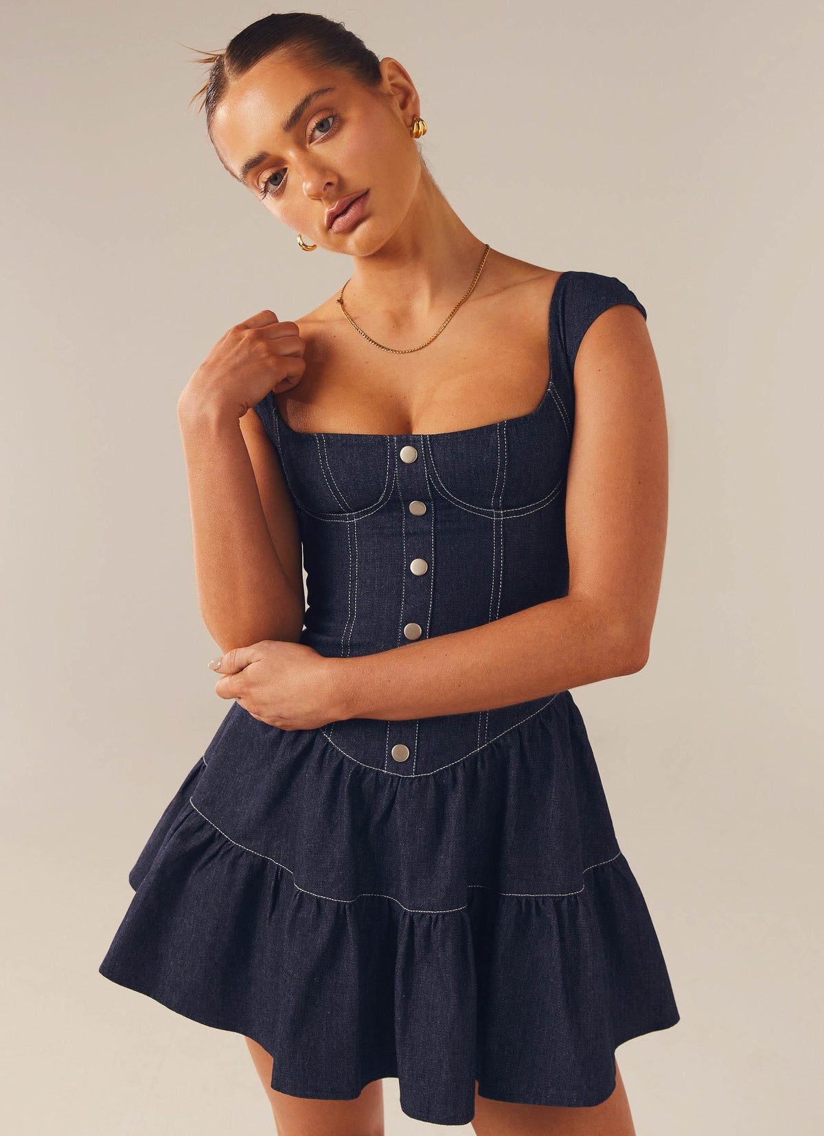 Isabella Denim Bustier Dress - Indigo - Peppermayo US