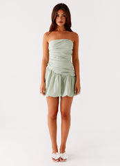 Floria Bubble Mini Dress Sage 1 Peppermayo