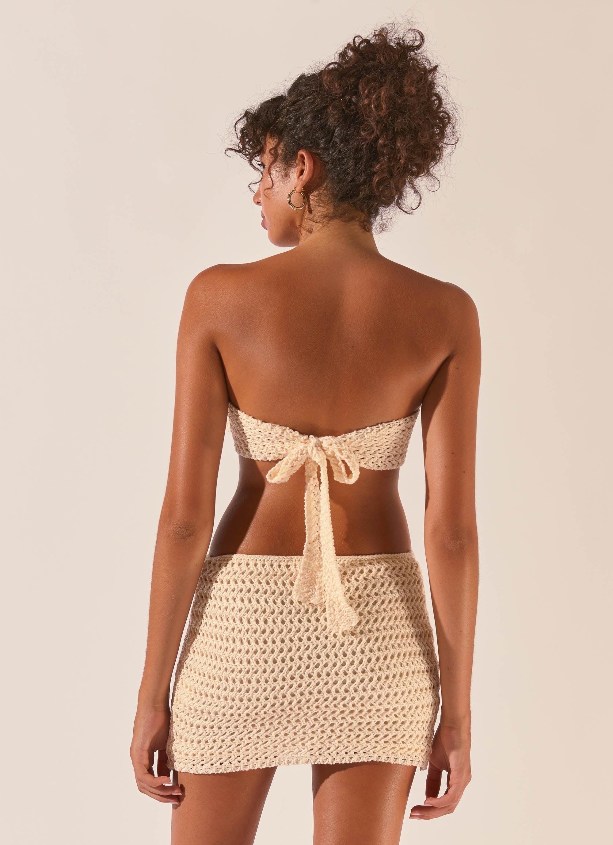 Balmy Nights Crochet Mini Dress - Seashell - Peppermayo US