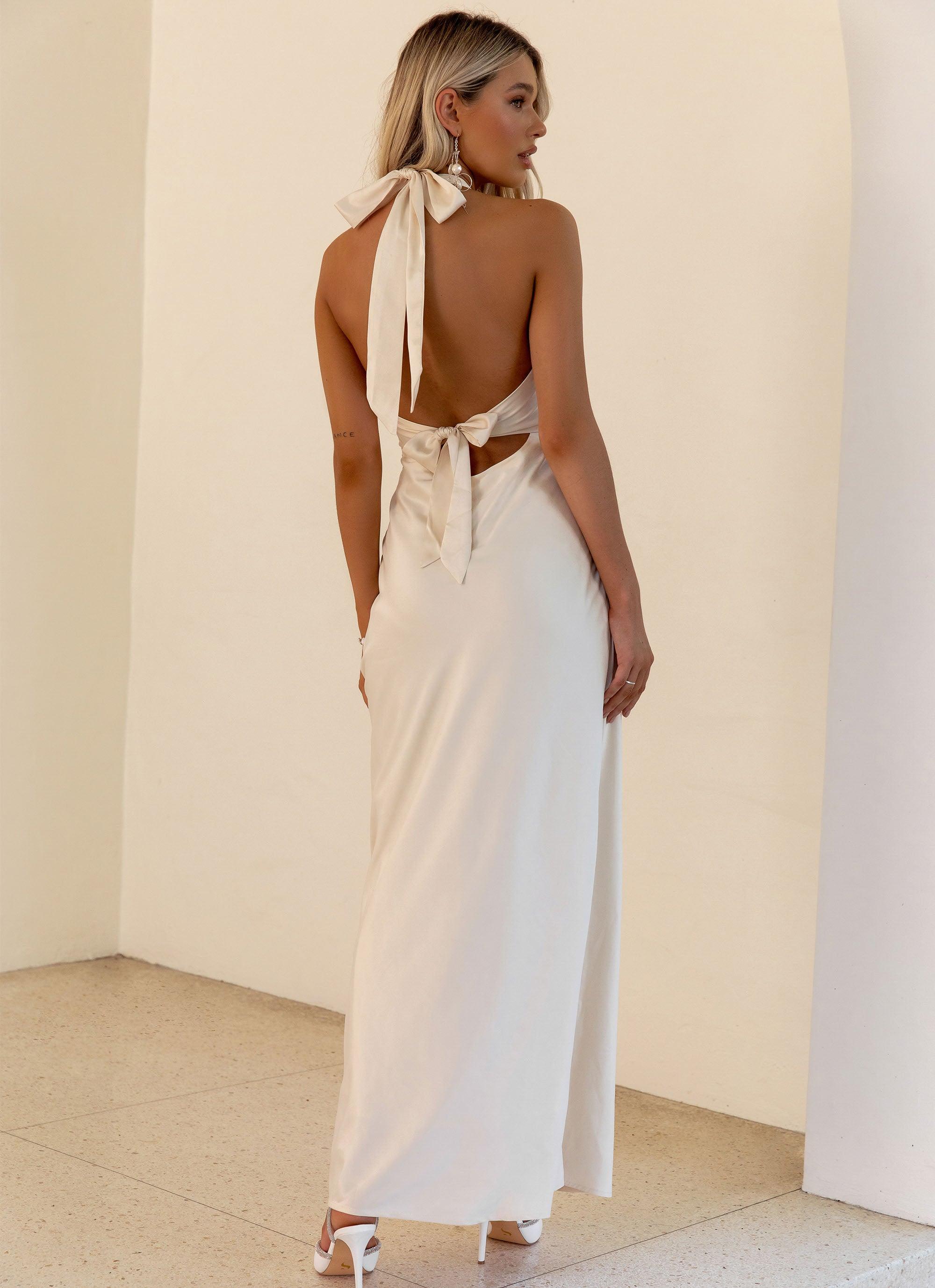 Heavy Hearted Satin Maxi Dress - Pearl - Peppermayo US