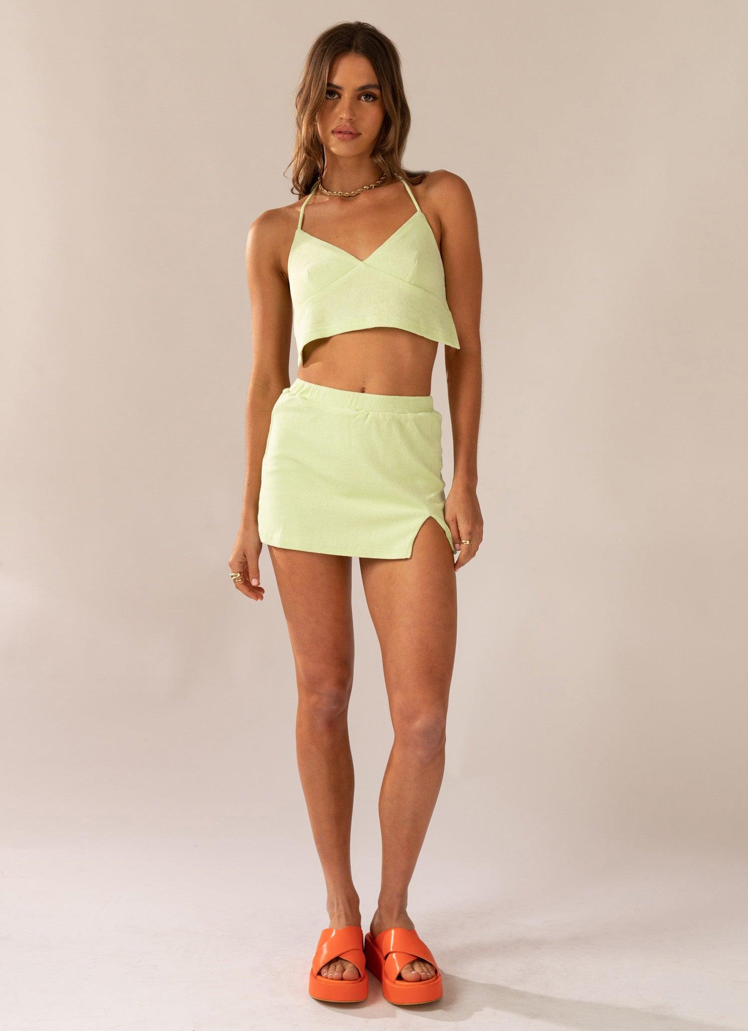 Warmer Water Terry Halter Crop - Lime Green - Peppermayo US