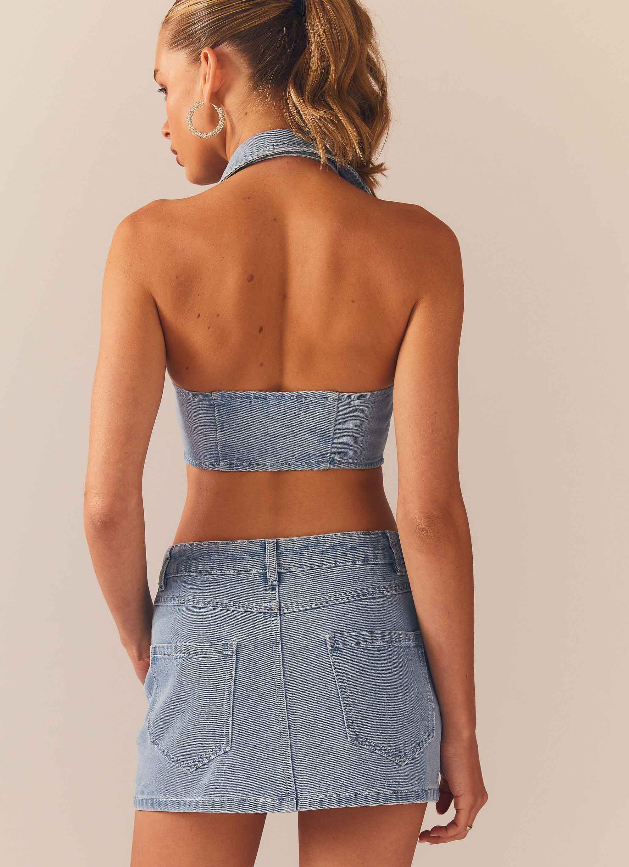 Backstage Pass Denim Vest top - Subdued Blue - Peppermayo US