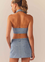 Backstage Pass Denim Vest top - Subdued Blue - Peppermayo US