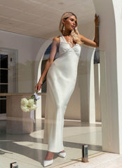 Heavy Hearted Satin Maxi Dress - Pearl - Peppermayo US