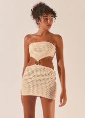 Balmy Nights Crochet Mini Dress - Seashell - Peppermayo US