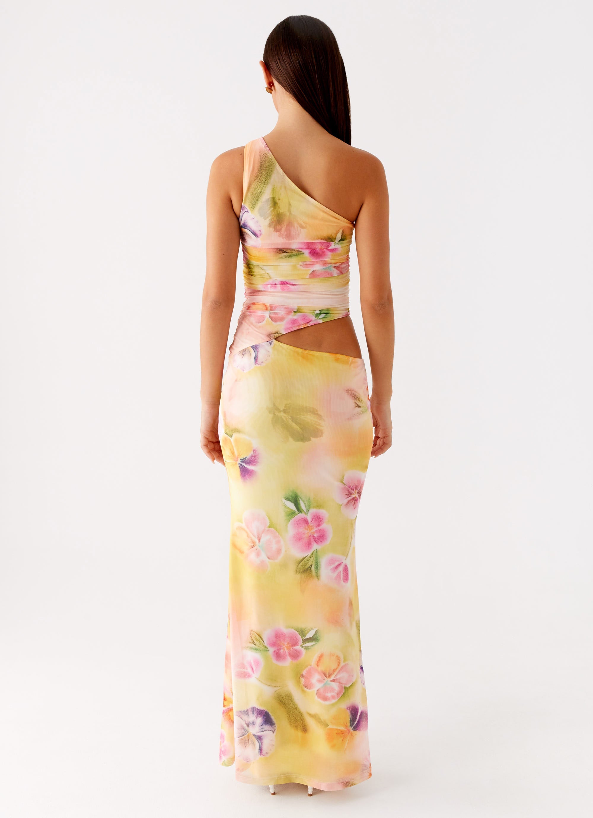 Seranella One Shoulder Maxi Dress Sunset Floral 3 Peppermayo