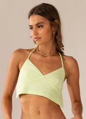 Warmer Water Terry Halter Crop - Lime Green - Peppermayo US