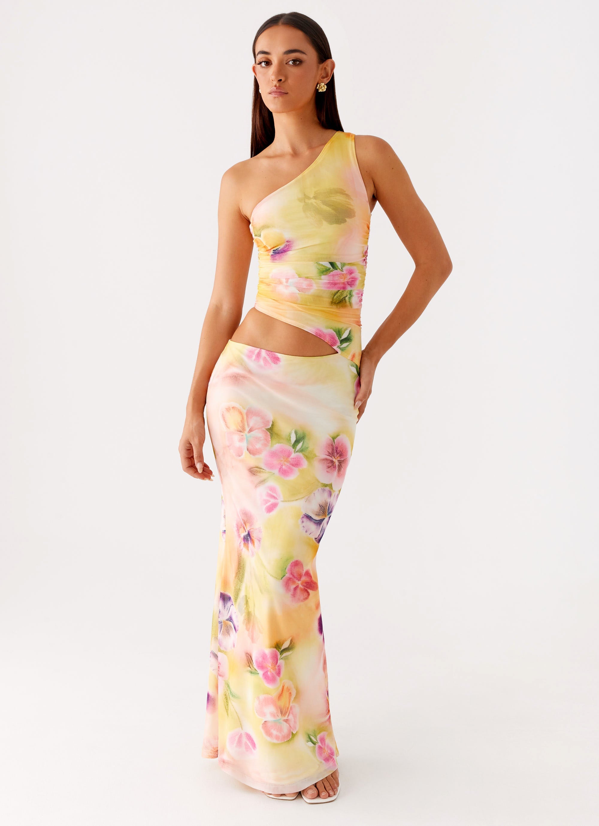 Seranella One Shoulder Maxi Dress Sunset Floral 4 Peppermayo