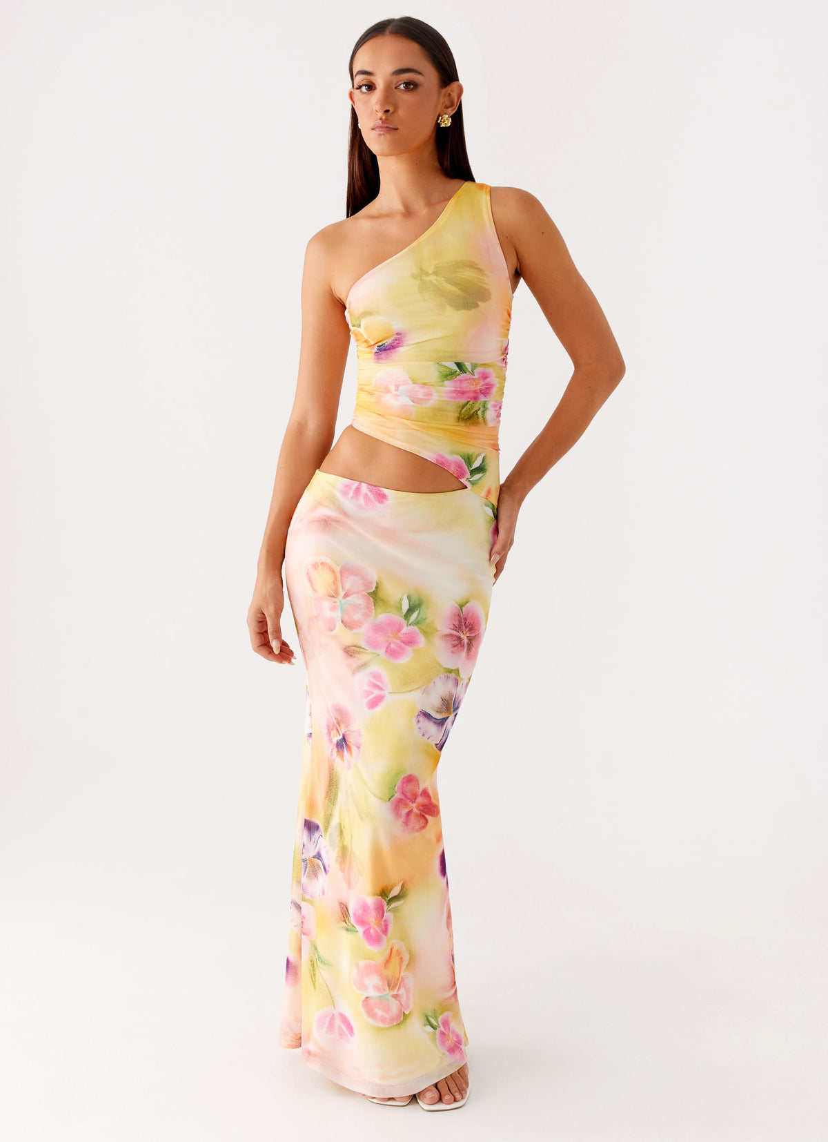 Seranella One Shoulder Maxi Dress Sunset Floral 4 Peppermayo