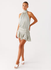 Willow Chiffon Mini Dress Green 2 Peppermayo