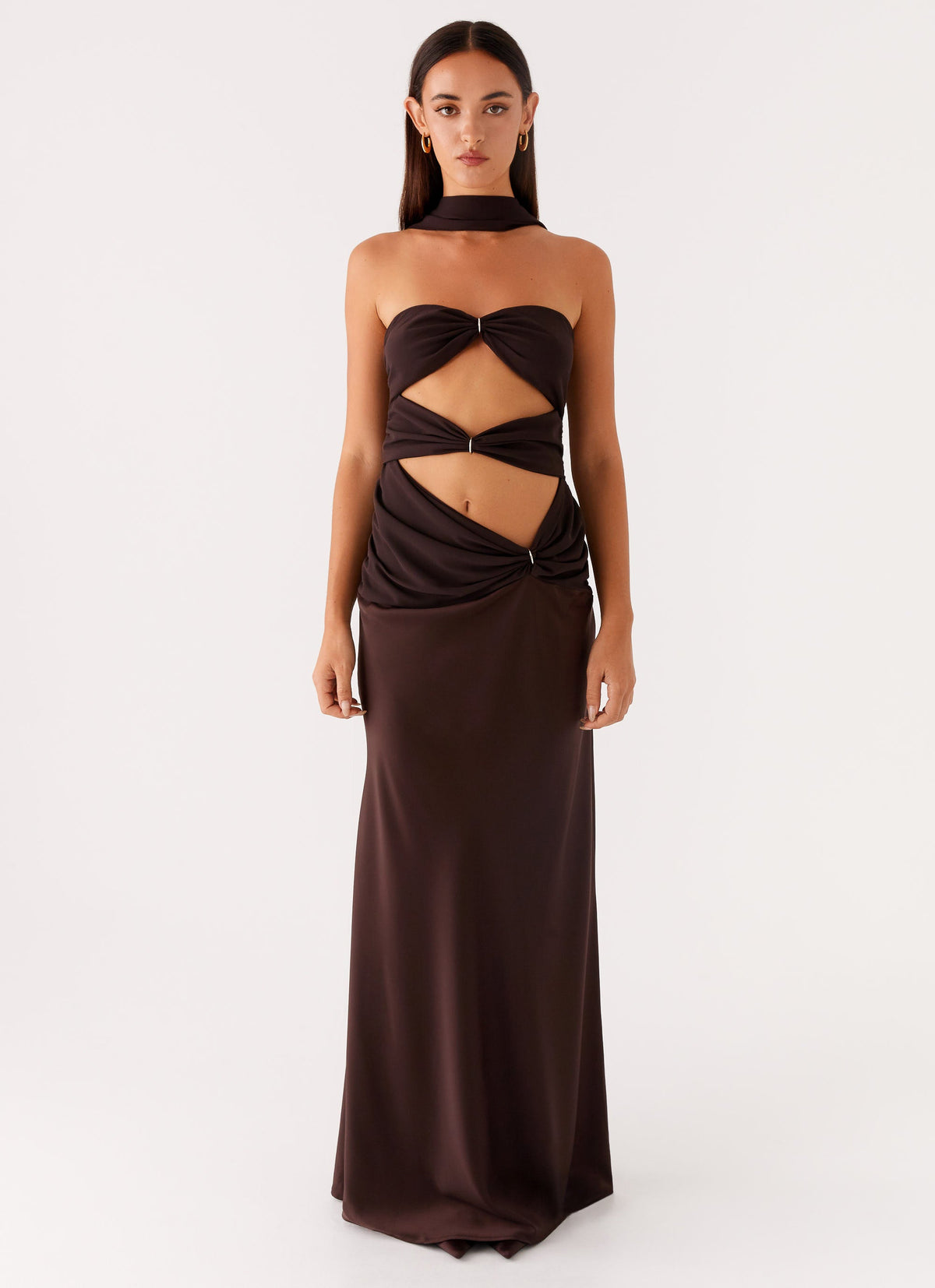 Alaine Scarf Maxi Dress Dark Chocolate 1