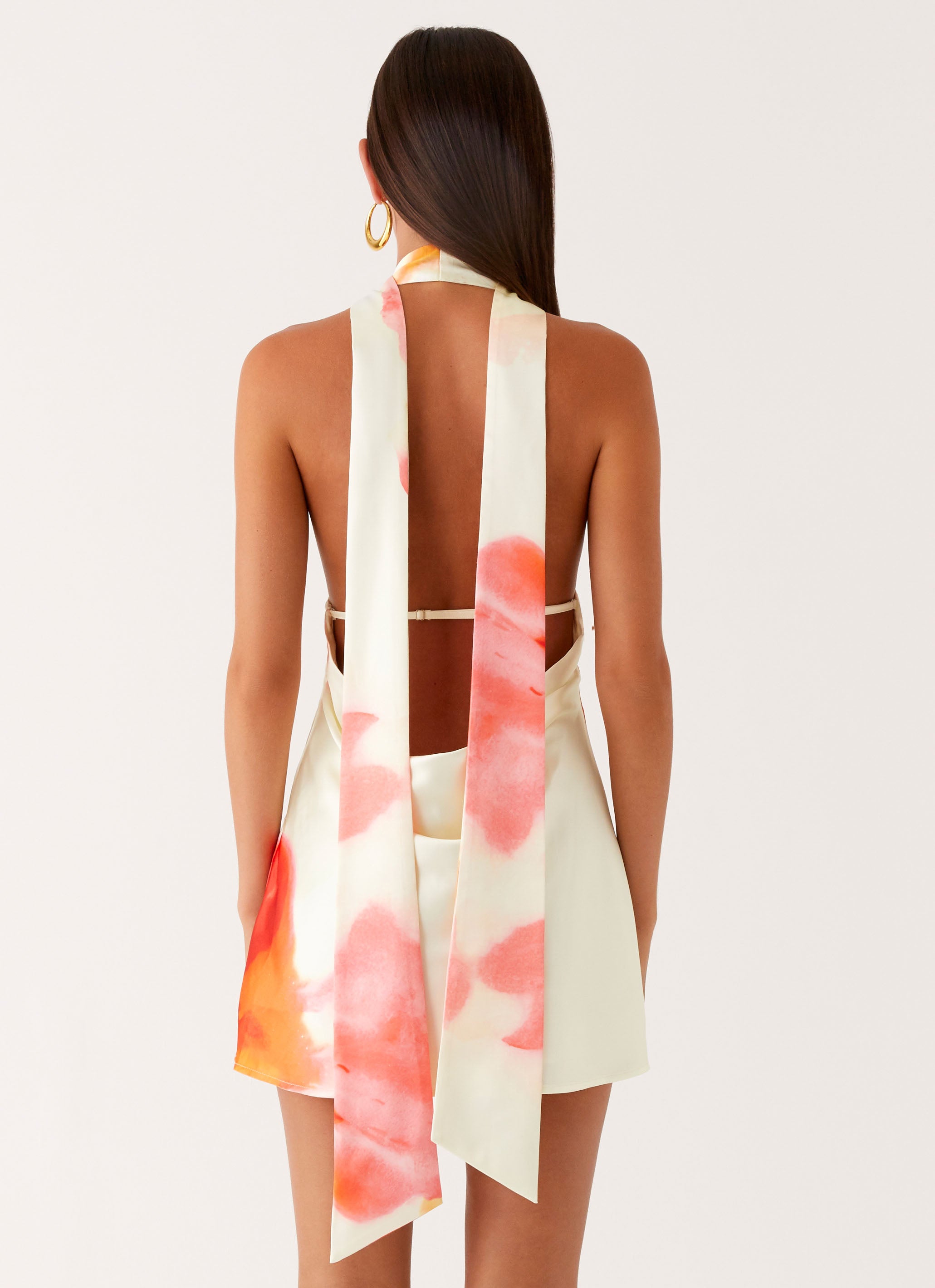 Alicia Satin Halter Mini Dress - Mimosa Blossom