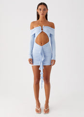 Womens Aniston Mini Dress in the colour Blue in front of a light grey background