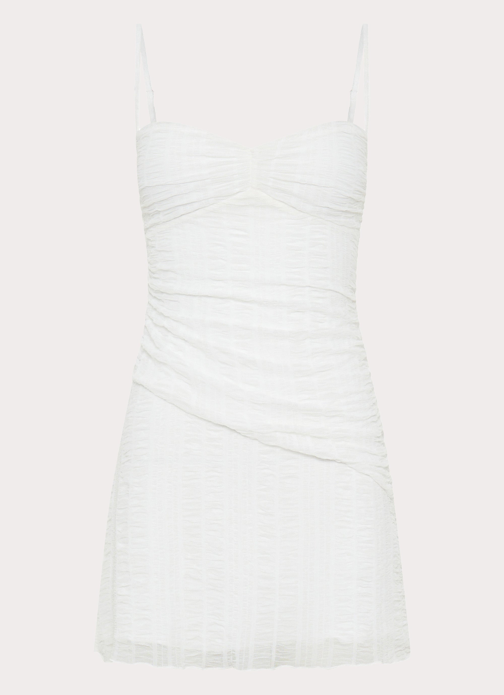 Womens Arden Mesh Mini Dress in the colour White in front of a light grey background