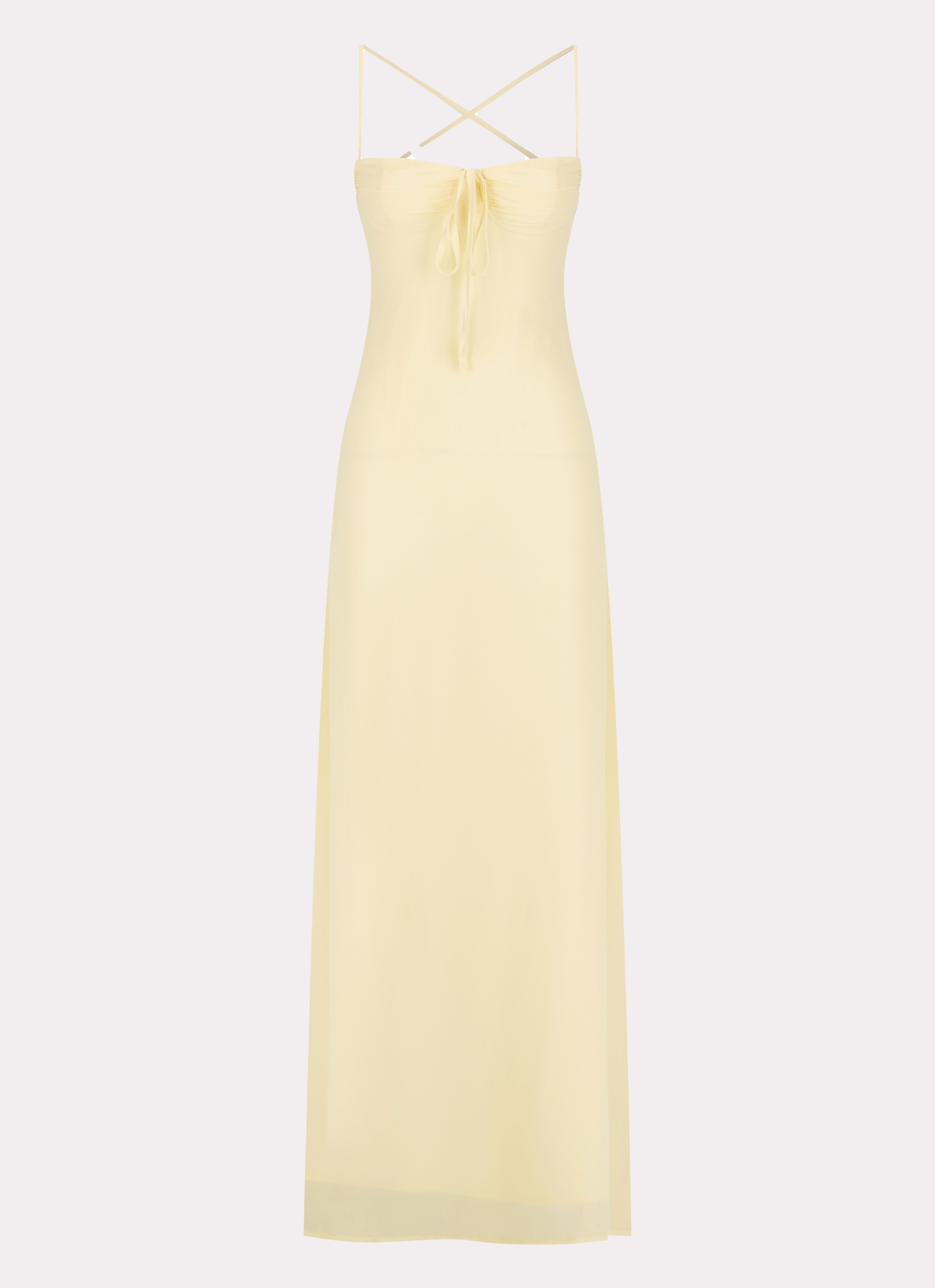 Womens Aveline Bustier Maxi Dress in the colour Yellow in front of a light grey background