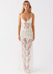 Womens Bare With Me Maxi Dress in the colour White in front of a light grey background