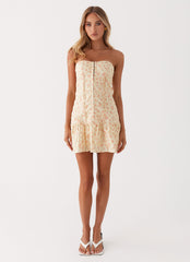 Womens Bloomsbury Bustier Mini Dress in the colour Yellow Ditsy Floral in front of a light grey background