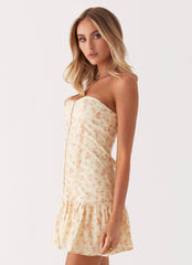 Womens Bloomsbury Bustier Mini Dress in the colour Yellow Ditsy Floral in front of a light grey background