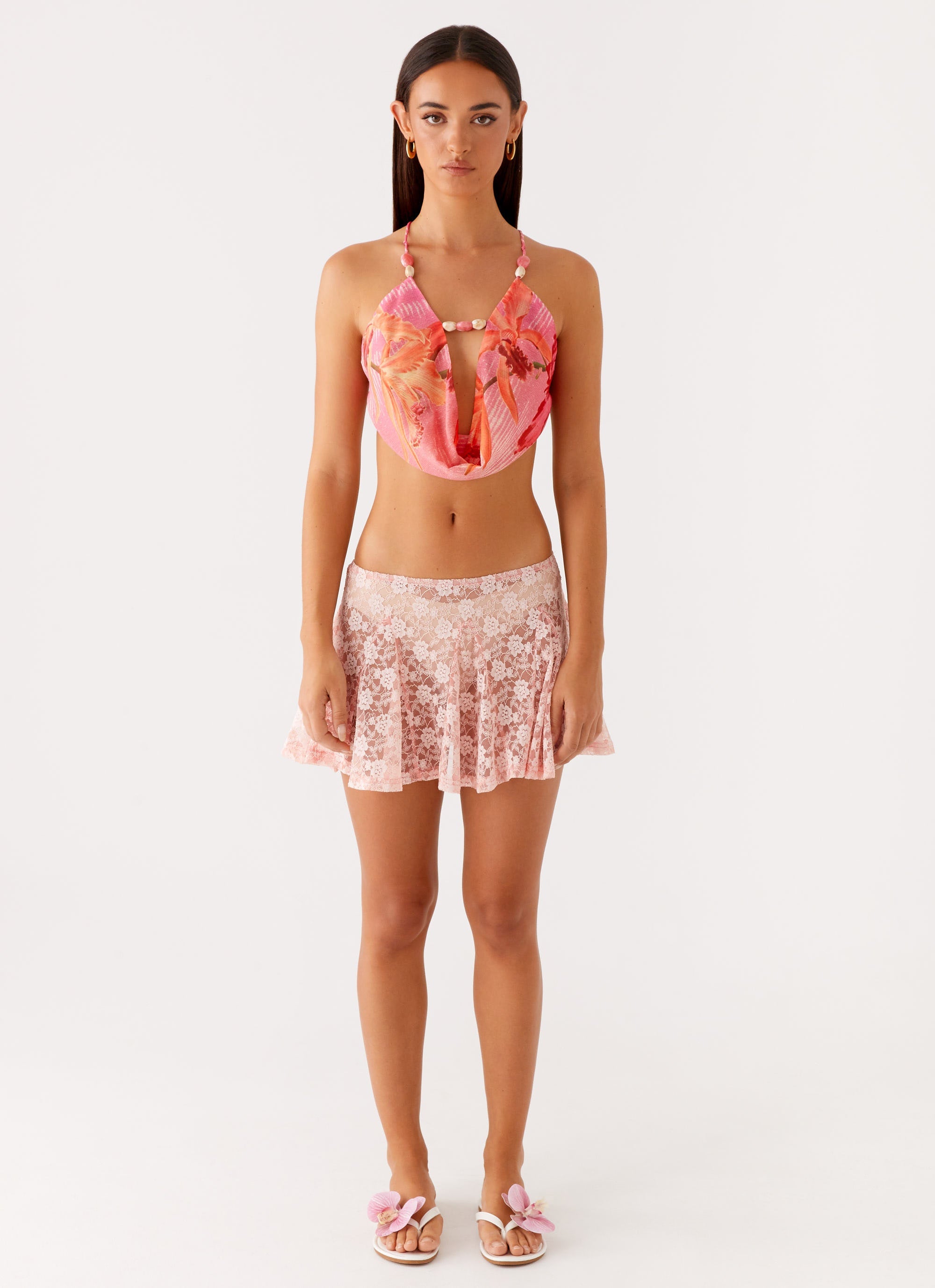 Bobbi Cowl Neck Top Tropical Pink Print 1 Peppermayo