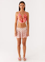 Bobbi Cowl Neck Top Tropical Pink Print 1 Peppermayo
