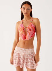 Bobbi Cowl Neck Top Tropical Pink Print 4 Peppermayo