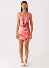 Bohemian Bliss Mesh Mini Dress Tropical Pink Print 1 Peppermayo