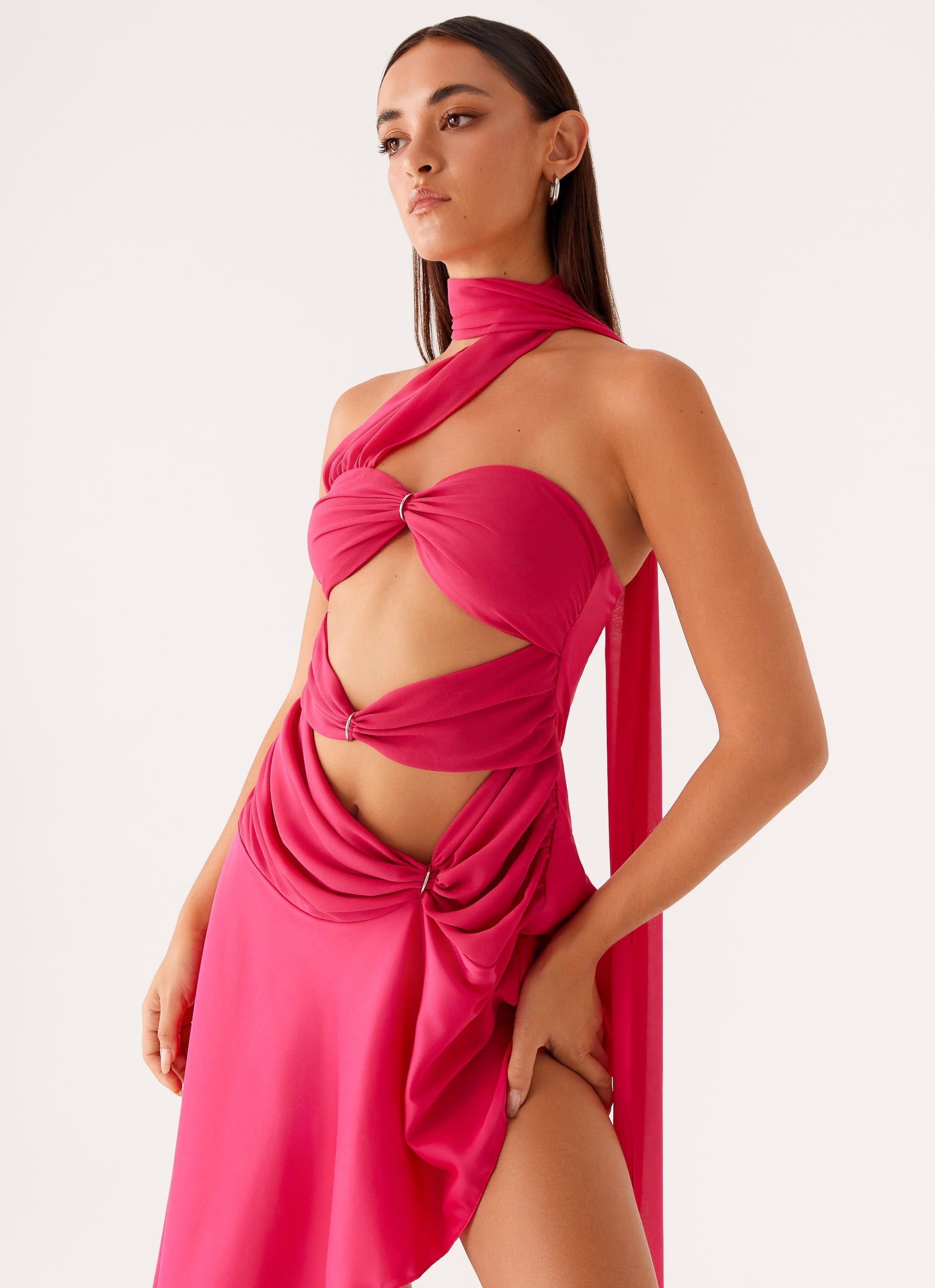 Circa Scarf Midi Dress Hot Pink 4