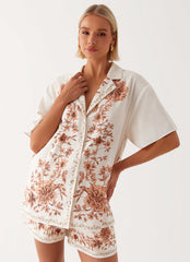 Womens Dreamy Days Oversized Linen Shirt in the colour Ivory in front of a light grey background
