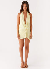 Elenora Plunge Scarf Mini Dress Yellow 1 Peppermayo