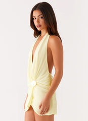 Elenora Plunge Scarf Mini Dress Yellow 2 Peppermayo