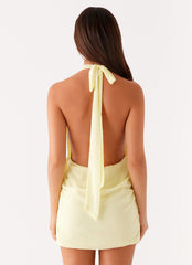 Elenora Plunge Scarf Mini Dress Yellow 3 Peppermayo