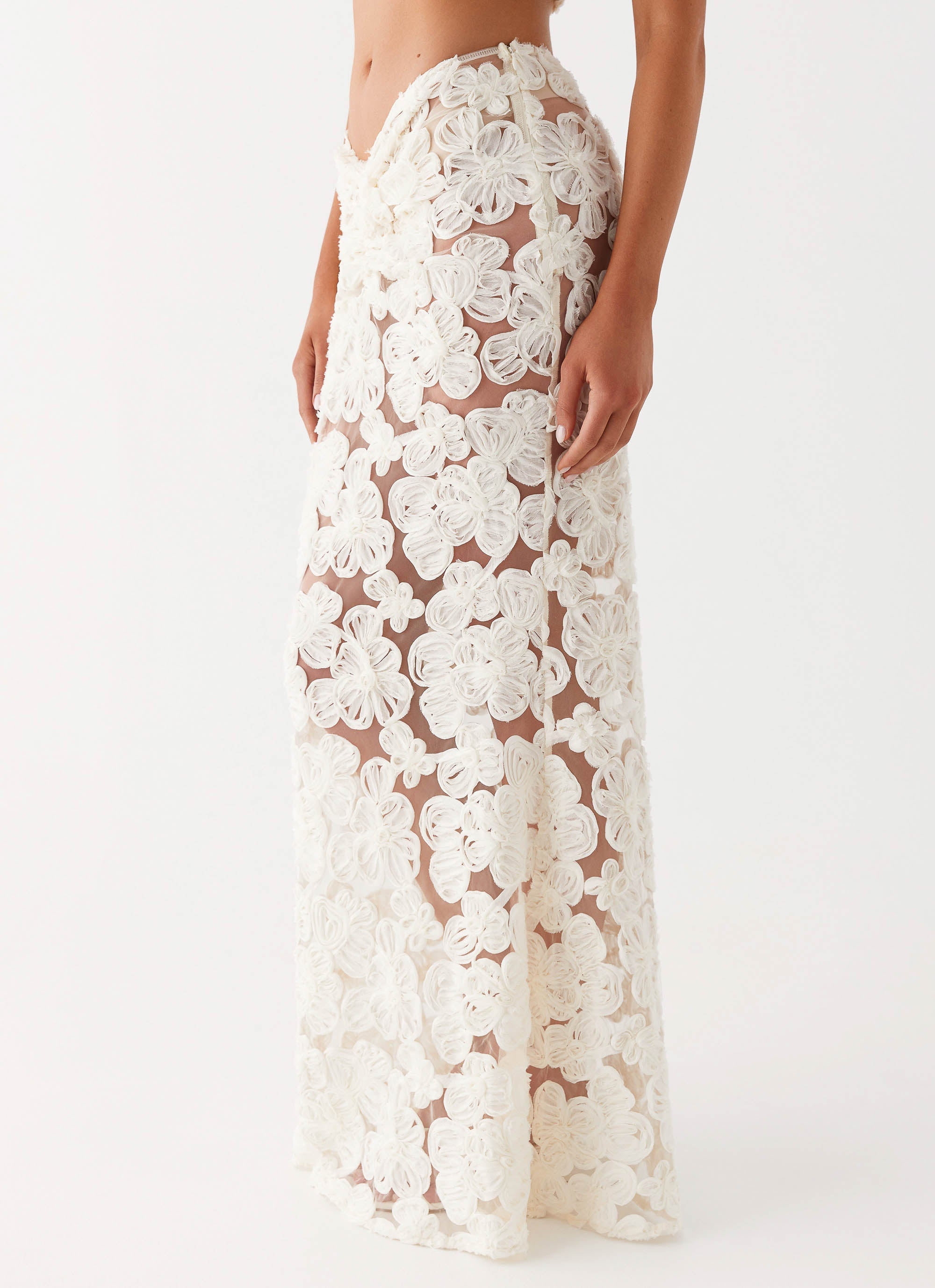 Womens Fiorella Floret Maxi Skirt in the colour Ivory in front of a light grey background