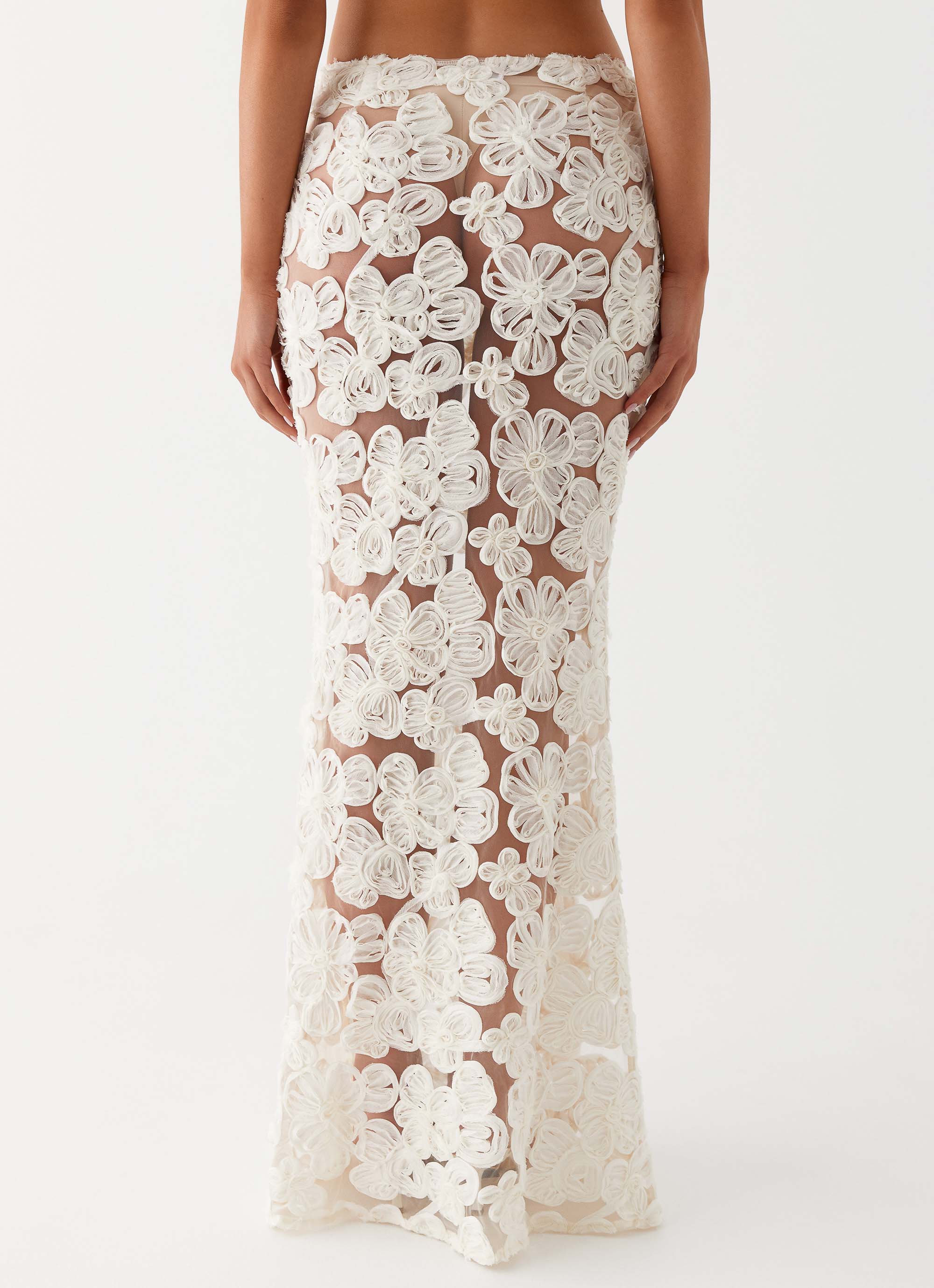 Womens Fiorella Floret Maxi Skirt in the colour Ivory in front of a light grey background