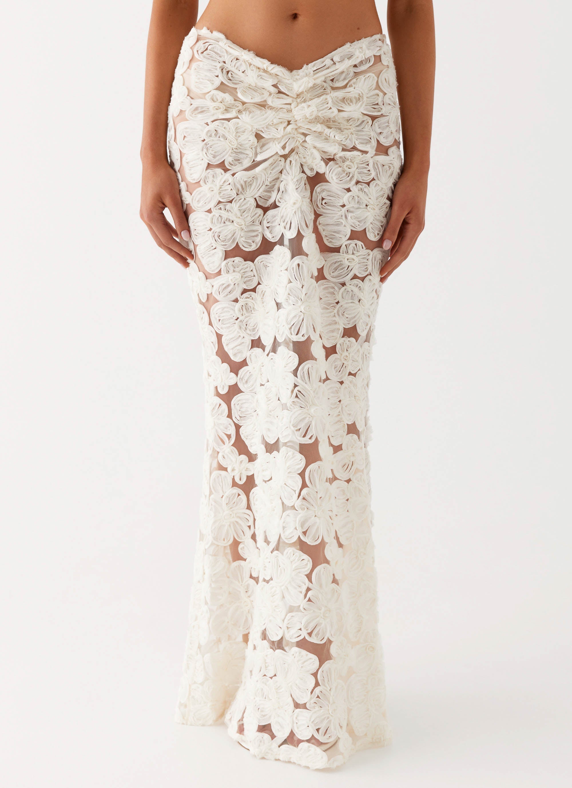 Womens Fiorella Floret Maxi Skirt in the colour Ivory in front of a light grey background