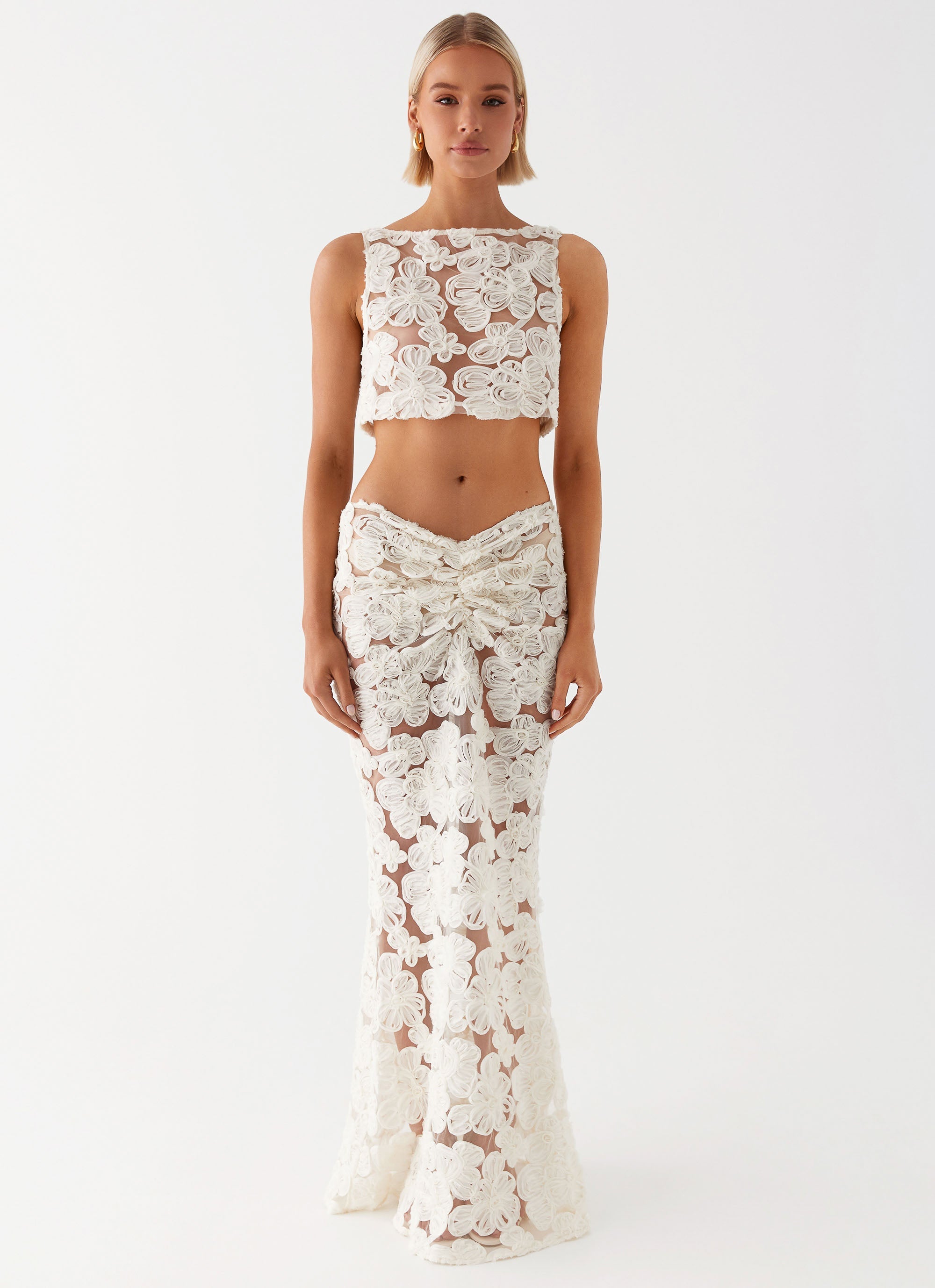 Womens Fiorella Floret Top in the colour Ivory in front of a light grey background