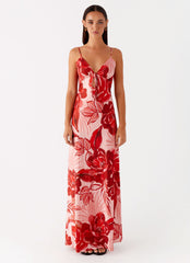 Flora Satin Maxi Dress - Sicily Sunsets Print