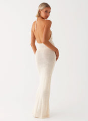 Womens Gia Rose Halter Neck Maxi Dress in the colour Ivory in front of a light grey background