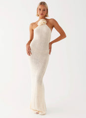 Womens Gia Rose Halter Neck Maxi Dress in the colour Ivory in front of a light grey background