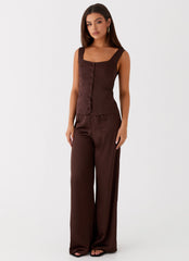 Womens Golden Skies Bustier Panel Top in the colour Chocolate in front of a light grey background