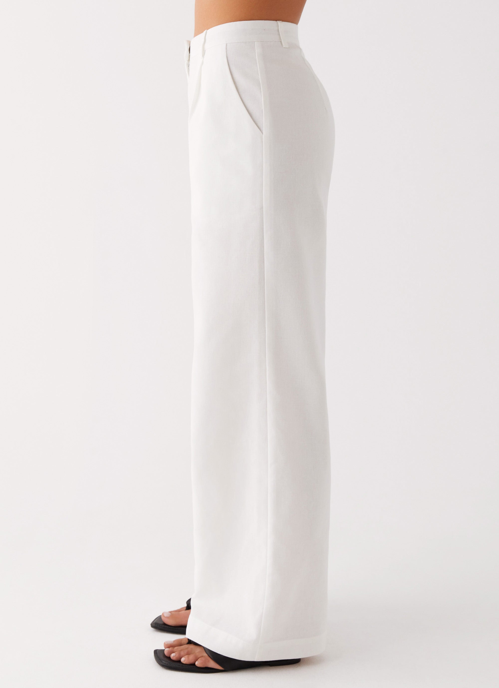 Womens Heatwave Linen Wide Leg Pants in the colour White in front of a light grey background