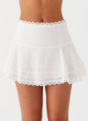 Womens Hundred Percent Mini Skirt in the colour White in front of a light grey background