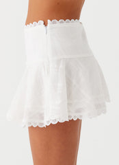 Womens Hundred Percent Mini Skirt in the colour White in front of a light grey background