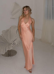 Heavy Hearted Satin Maxi Dress - Peach - Peppermayo US