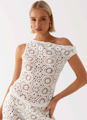 Womens Ibiza Crochet Top in the colour Ivory in front of a light grey background