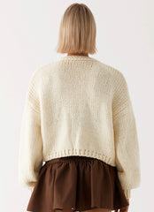 Womens Jasleen Knit Cardigan in the colour Ivory in front of a light grey background