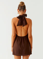Jepsen Halter Mini Dress - Chocolate