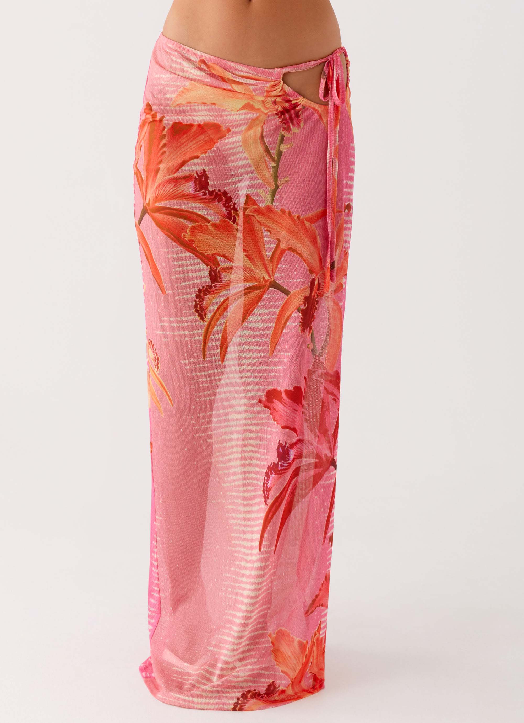 Jovani Maxi Skirt Tropical Pink Print 4 Peppermayo
