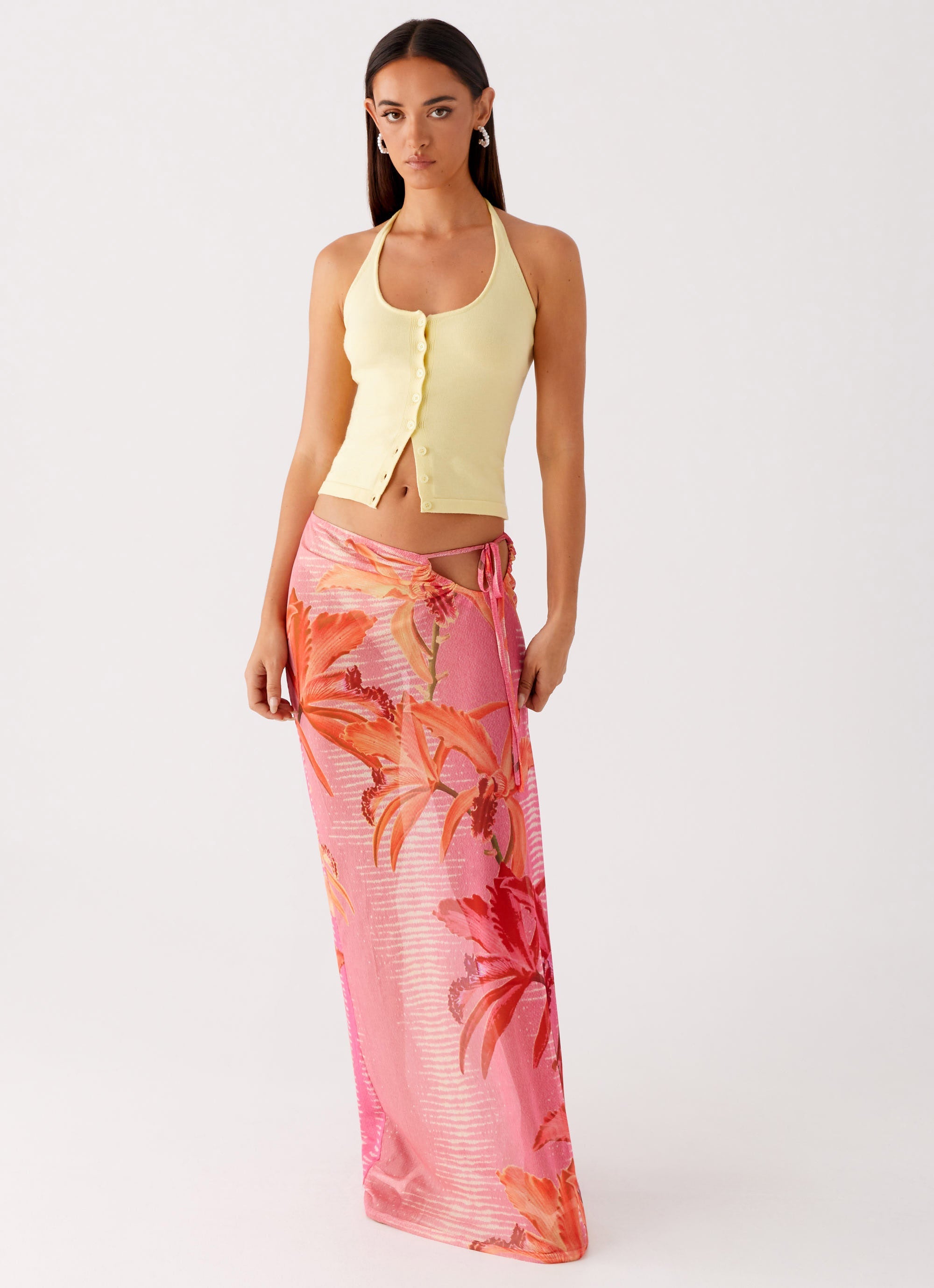 Jovani Maxi Skirt Tropical Pink Print 5 Peppermayo