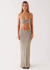 Womens Kelcie Rose Crochet Bandeau Top in the colour Sage in front of a light grey background
